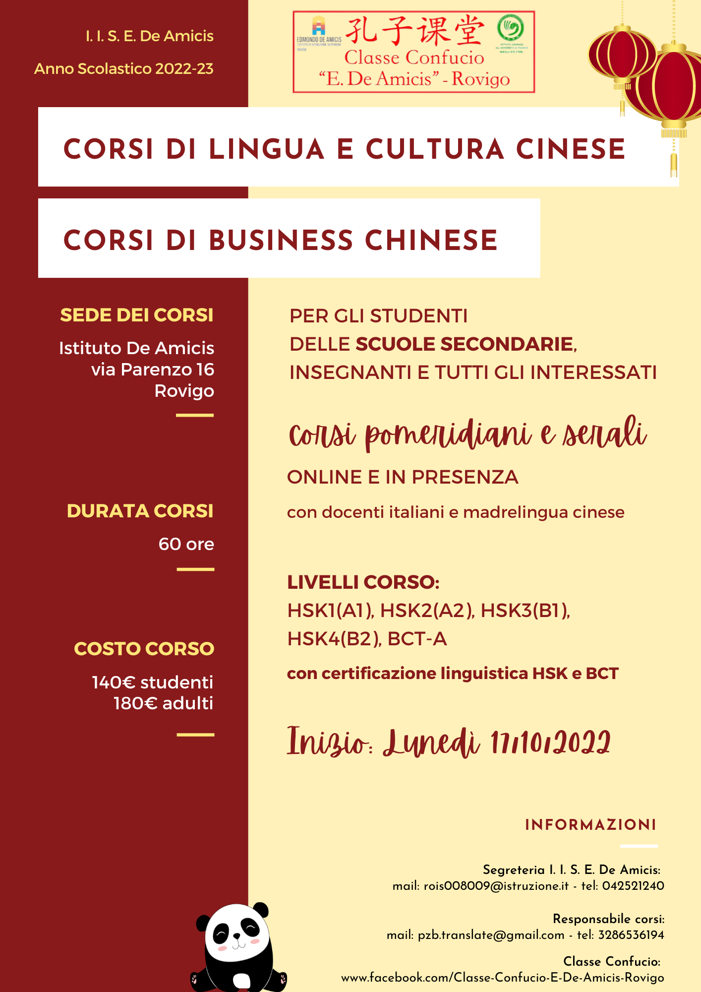 Locandina Istituto Confucio Corso di lingua Cinese Ist De Amicis 22 23 v03